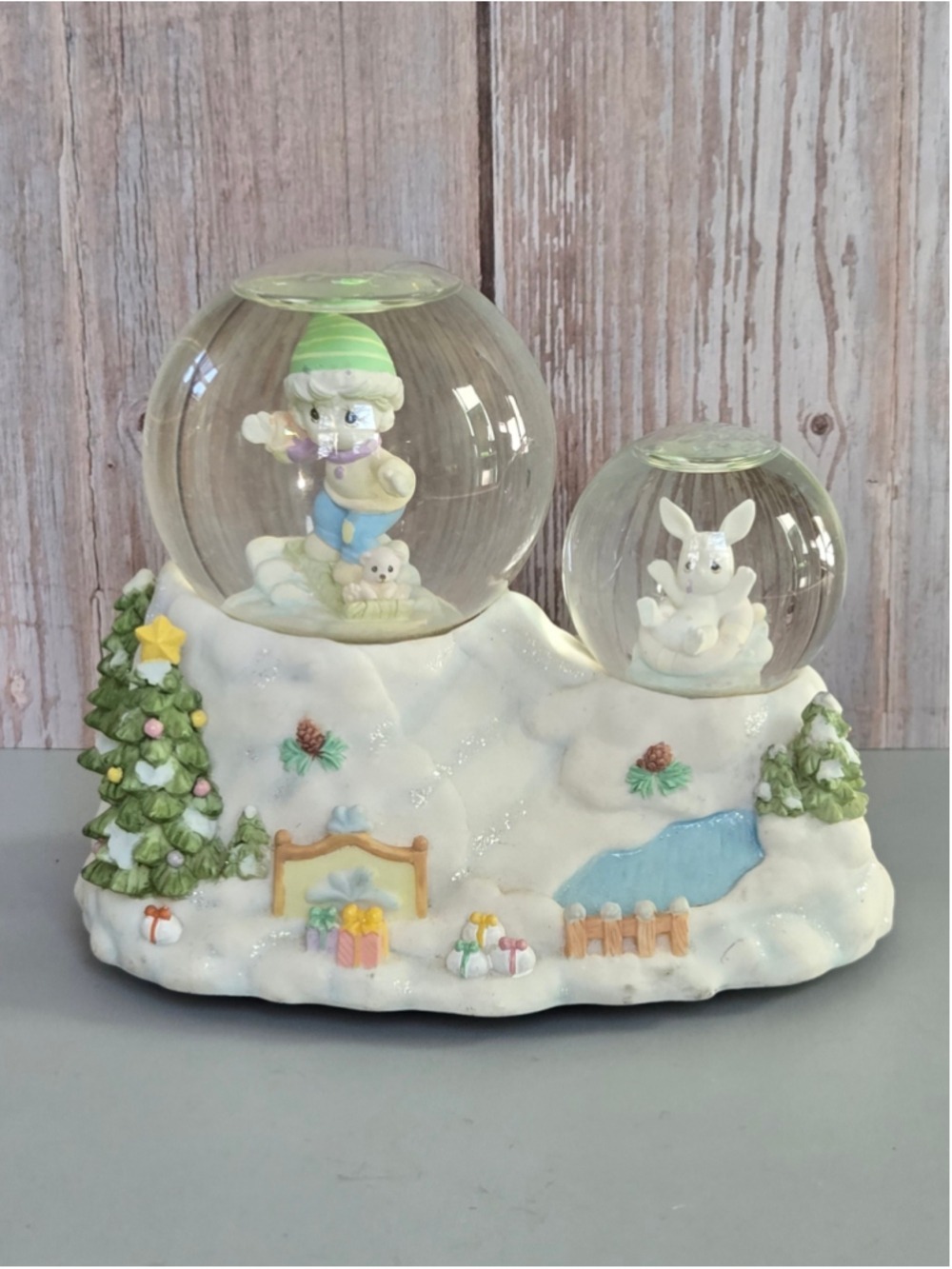 Precious Moments Enesco 2001 Christmas Musical Double Snow Globe We Wish You